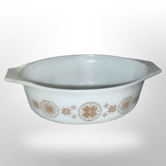 Vintage Pyrex Casserole Dish Brown Town and Country Pattern 1.5 Quart - Picture 1 of 8